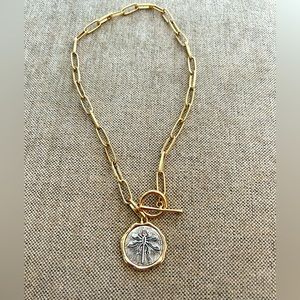 18” two tone toggle pendant reversible necklace.